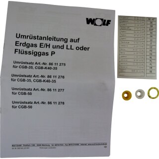 Wolf - 8611275 - Umrüstsatz Flüssiggas - Erdgas E/LL und Erdgas E - LL, für CGB-(K)-35