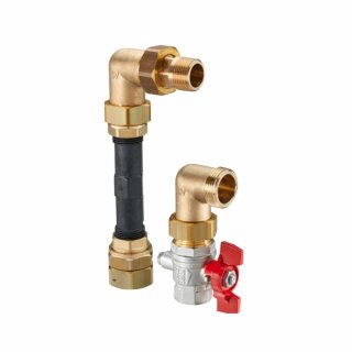 Oventrop - 1404584 - Wärmemengenzähler-Anschluss-Set für Verteiler, Eck mit Kugelhahn DN 20