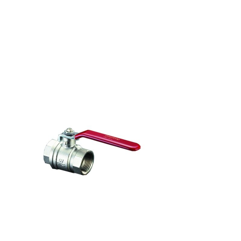 Standard Kugelhahn, Messing vernickelt, G 1 AG x IG, roter Hebelgriff
